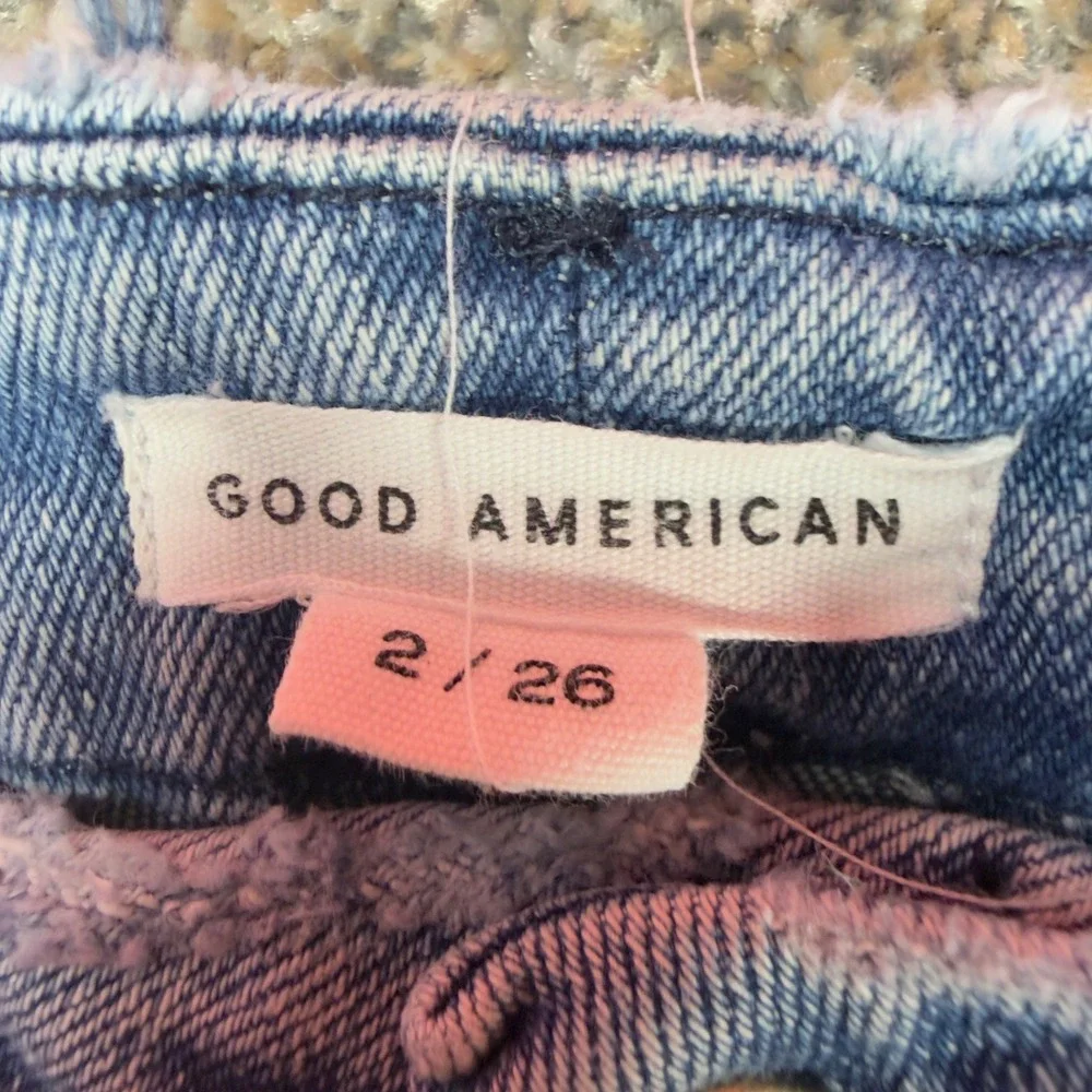 Good American High Rise Straight Leg Raw Hem Jeans Blue Wash Size 2/26 CCSNF602T